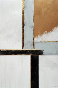 Branco e preto, linhas abstractas douradas, Tela para impressão
