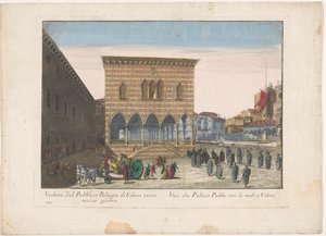 Gezicht op het Stadhuis te Udine Vista do Palácio Público de Udine ao meio-dia (título no objeto) de familie Remondini (attributed to)