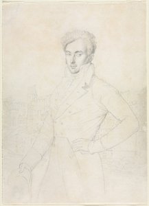 Retrato de um jovem de pé no Quirinal com o Turris Comitum ao fundo de follower of Jean Auguste Dominique Ingres