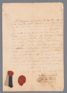 Pedaço de pano da saia uniforme de J.C.J. van Speyk com certificados de descendência anexados de jonkheer H. E. de Boer
