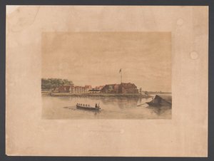 Forte Zeelandia em Paramaribo Suriname. Vista do Forte Zelandia em Paramaribo (título no objeto) Índias Ocidentais (título da série no objeto) Vistas das Índias Ocidentais da Holanda (título da série) de jonkheer Jacob Eduard van Heemskerck