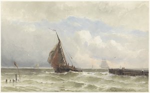 Porto de Vlissingen, com veleiro de entrada de jonkheer Jacob Eduard van Heemskerck