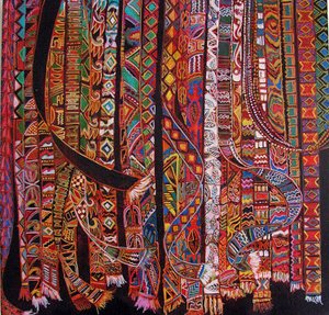 Backstrap weaving, 2014 (misto, acrílico, tinta, óleo)