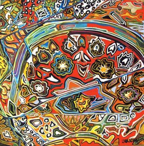 Pormenor da obra Egyptian wprl, 2016 (mista, acrílico, tinta, óleo) de linda arthurs