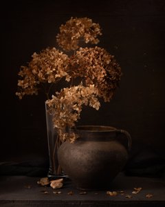 Natureza morta rústica com flores secas