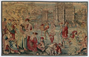Inverno: cena de patinação de possibly by Gobelins Manufactory