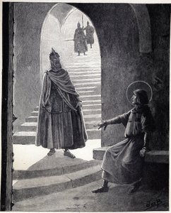 Sê cristão, far-te-ei cavaleiro das palavras de Luís IX disse São Luís (1214-1270) a um chefe de trigo que entrou na prisão para se fazer cavaleiro. Ilustração de Jó (Jacques Marie Gaston Onfray e Breville) (Jacques-Marie) (1858-1931) por t de pseudonym for Onfray de Breville Jacques Job