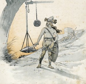 Captura de Roma (Rancon de Roma em 390 AC). Histoire de Brennus (Brennos), senhor da guerra gaulês que pronunciou a terrível palavra Vae Victis (infortúnio aos derrotados). em "França, sua história contada por G. Montorgueil, imagem de Jó" 1896. Coleção pr de pseudonym for Onfray de Breville Jacques Job