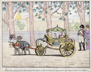 Imperador Napoleão I Bonaparte (1769-1821) com seu filho, o Príncipe Napoleão François Carlos José Bonaparte, que se tornou o rei de Roma Napoleão II também chamado mais tarde de Aiglon - Napoleão observando o rei da Itália (Napoleão II) dando seus primeir de pseudonym for Onfray de Breville Jacques Job