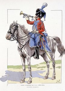 Guarda de Honra de Lyon de 1804 a 1814, Trompete Cavaleiro - em "Hue des troupes de France", doente. de Job de pseudonym for Onfray de Breville Jacques Job