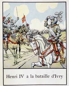Henri IV (1553 - 1610) na Batalha de Ivry em 1590 - em "Petite histoire de France" de Jacques Bainville, ed. Mane de pseudonym for Onfray de Breville Jacques Job
