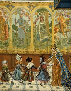 História da França na Idade Média (Idade Média): Alegoria das províncias francesas atestada à coroa da França sob o reinado do rei Luís XI chamado Prudente (1423-1483). Ilustração de Jacques Marie Gaston Onfray de Breville dit JOB (1858-1931 de pseudonym for Onfray de Breville Jacques Job