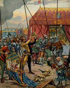 História da França na Idade Média (Idade Média): Os suíços aproveitam a riqueza de Carlos o Temerário (1433-1477), Duque de Borgonha após o desastre da Batalha de Neto, que viu a vitória dos confederados, aliados de Luís XI da França sobre Cha de pseudonym for Onfray de Breville Jacques Job
