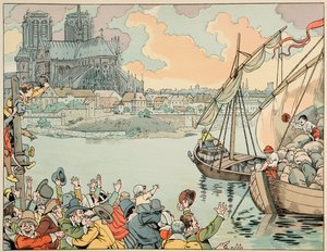 Ilustração do livro "Le bon roy Henri", ilustrado por Jacques Marie Gaston Onfray de Breville dit JOB (1858-1931): Paris refuitaille - Coleção particular de pseudonym for Onfray de Breville Jacques Job