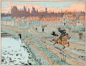 Ilustração retirada do livro "Le bon roy Henri", ilustrado por Jacques Marie Gaston Onfray de Breville dit JOB (1858-1931): Em 1575, Henri IV fugiu de Paris - Coleção particular de pseudonym for Onfray de Breville Jacques Job