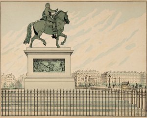 Ilustração retirada do livro "Le bon roy Henri", ilustrado por Jacques Marie Gaston Onfray de Breville dit JOB (1858-1931): Estátua erige em memória de Henri IV - Coleção particular de pseudonym for Onfray de Breville Jacques Job