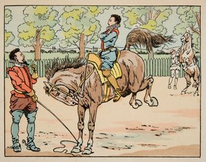 Ilustração retirada do livro "Le bon roy Henri", ilustrado por Jacques Marie Gaston Onfray de Breville dit JOB (1858-1931): A educação na equitação do século XVI - Coleção particular de pseudonym for Onfray de Breville Jacques Job