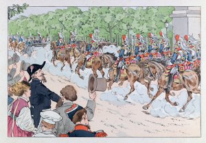 Jacques Marie Gaston Gaston Onfray de Breville dit JOB (1858 - 1931); Ilustração do livro "Les epees de France": Escolta do Imperador Napoleão 3 nos Campos Elísios; Coll, Parte de pseudonym for Onfray de Breville Jacques Job