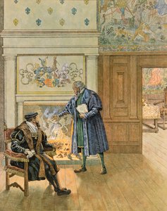 Jacques Marie Gaston Onfroy de Breville dit JOB (1858-1931) - História da Bélgica: Imperador Carlos V (1500 - 1558) visitando os grandes comerciantes e financiadores da cidade de Antuérpia, Coleção Privada de pseudonym for Onfray de Breville Jacques Job