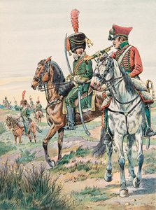 Jacques Marie Gaston Gaston Onfroy de Breville dit JOB (1858-1931) - Forfait das tropas francesas em todos os momentos: Trompete dos Legers Horses de Arenbergf (1807), Coleção Privada de pseudonym for Onfray de Breville Jacques Job