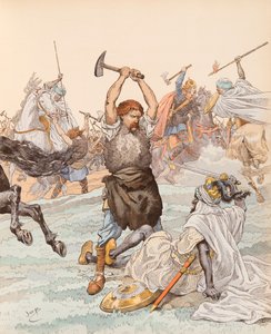 Jacques Marie Gaston Onfroy de Breville dit JOB (1858-1931) - O Ferreiro de Poitiers durante a Batalha de Poitiers em 732, Coleção Particular de pseudonym for Onfray de Breville Jacques Job