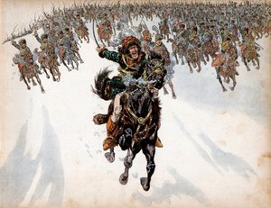 Joachim Murat (1767-1815) à frente da cavalaria na Batalha de Eylau em 8 de fevereiro