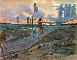 Joachim Murat (1767-1815) voltou a Nápoles após a derrota de Leipzig em 1813. Gravura de Jacques Marie Gaston Onfray de Breville dit Job (1858-1931) de pseudonym for Onfray de Breville Jacques Job