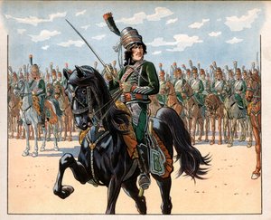 Joachim Murat (1767-1815) depois coronel durante a campanha italiana. Gravura de Jacques Marie Gaston Onfray de Breville dit Job (1858-1931) de pseudonym for Onfray de Breville Jacques Job