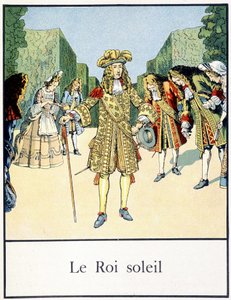 Le Roi Soleil (Luís XIV nos jardins de Versalhes rodeados pelo seu pátio) - em "Petite histoire de France" de Jacques Bainville, ed. Mane de pseudonym for Onfray de Breville Jacques Job