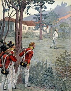 Napoleão I Bonaparte (1769-1821) sob o olhar atônito do exército britânico em cativeiro na ilha de Santa Helena (Sainte-Helene) de pseudonym for Onfray de Breville Jacques Job