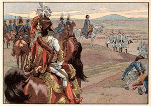 Napoleão I Bonaparte (1769-1821) com Joachim Murat (1767-1815) durante a rendição de Ulm em 1805. Gravura de Jacques Marie Gaston Onfray de Breville dit Job (1858-1931) de pseudonym for Onfray de Breville Jacques Job