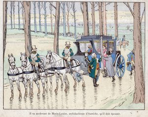 Reunião de Napoleão Arquiduquesa Marie-Louise da Áustria - 1810 - litografia de Job (Jacques Onfroy de Breville) de "Le Grand Napoleon des Petites Enfants" 1893 de pseudonym for Onfray de Breville Jacques Job