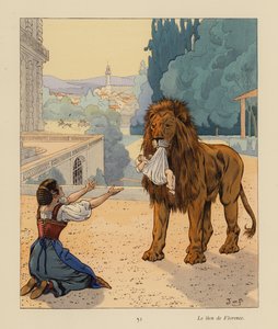 O leão de Florença (litografia a cores) de pseudonym for Onfray de Breville Jacques Job