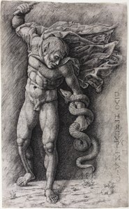 Fauno atacando uma cobra de school of Andrea Mantegna