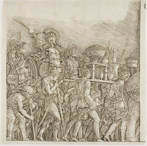 Triumph of Caesar: Soldados carregando troféus de school of Andrea Mantegna