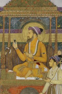 Detalhe do Imperador Shah Jahan no Trono do Pavão, 1640 (wc opaco e ouro sobre papel) de son of Aqa Riza Abid
