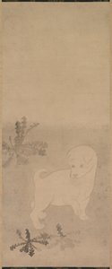 Filhote de cachorro com dentes de leão de studio of Tawaraya Sōtatsu