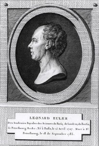 Retrato de Leonard Euler (1707-83) (gravura) (foto a p/b) de the Younger Dupin