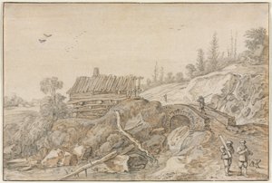 Paisagem montanhosa com cabana ao lado de um riacho, 1627. de van de Velde Esaias