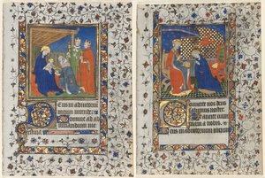 Bifólio de um Livro de Horas: Adoração dos Magos e Coroação da Virgem de workshop of Boucicaut Master