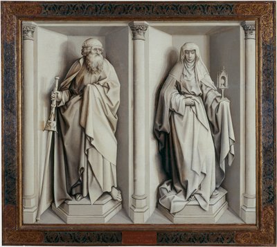 "Le mariage de la Vierge" Verso Peinture sur bois de Robert Campin dit le Maitre de Flemalle (1375-1444) 1420 Dim. 0,77x0,88 m Madrid, musee du Prado --- O Casamento da Virgem. Pintura sobre madeira por Robert Campin conhecido como o Mestre de Flemalle (13 de Master of Flémalle