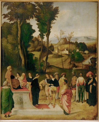 A provação de Moisés pelo fogo diante do faraó (pintura sobre madeira) de (1476/8-1510) Giorgione
