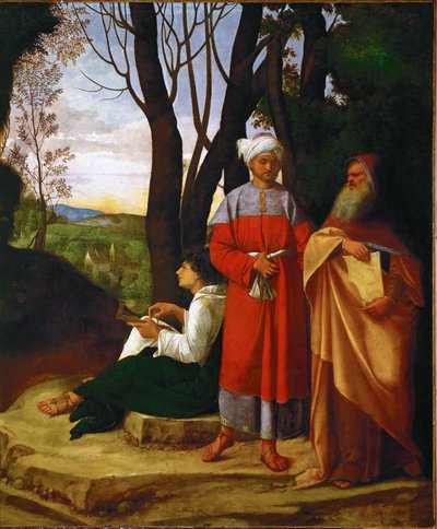 Três Filósofos, Pitágoras, Tales e Pherekydes (óleo sobre tela) de (1476/8-1510) Giorgione