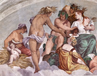 Alegorias de Verão e Outono (Baco e Ceres), Muro do Norte, Lunette acima da Porta para o Jardim, Salão do Olimpo de Veronese