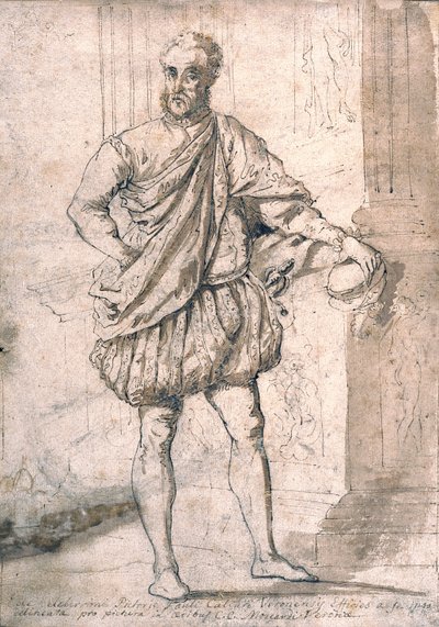 Auto-retrato (caneta, tinta castanha e lavagem com tinta castanha em papel não branco) de (1528 88) Veronese