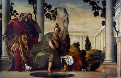 A Suzanne e os velhos. Pintura de Paolo Caliari chamada Paul Veronese (1528-1588), cerca de 1570. Óleo sobre tela. Dim: 175x320cm. Genes, Coleção Banca Carige de Veronese