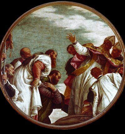 São Nicolau recebe a homenagem do escrivão de Mira. Pintura de Paolo Caliari dit Paolo Veronese (1528-1588) de Veronese