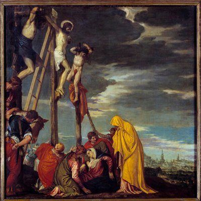 A Pintura do Calvário de Paolo Caliari di Paolo Veronese (1528-1588) Sol do século XVI. 1,02x1,02 m de Veronese
