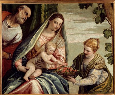 A Sagrada Família com um Doador (Saint Dorothee) Pintura de Paolo Veronese (1528-1588) Sol do século XVI. 0,76x0,94 m Bordeaux, Musee des Beaux Arts - A Sagrada Família com um doador (Saint-Dorothea). Pintura de Veronese (Paolo Caliari) (1528-1588) de Veronese