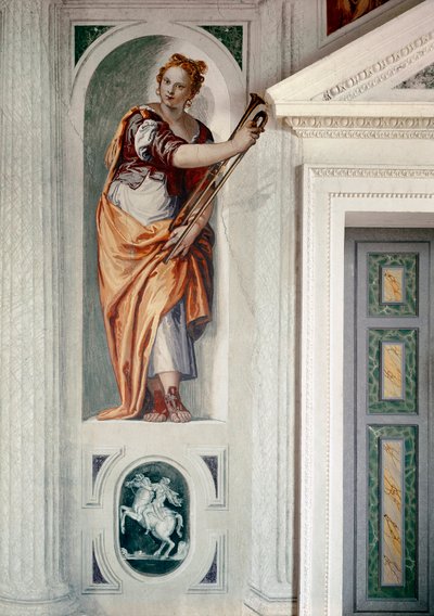 O trompetista. Pintura de Paolo Caliari chamada Paolo Veronese (1528-1588), cerca de 1561. Fresco. Maser (Treviso), Villa Barbaro de Veronese